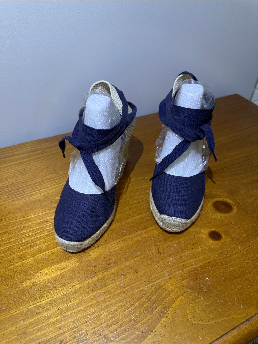 Soludos Navy Canvas Espadrille Wedge Ankle Tie